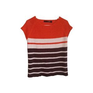 JW‎ Style Orange, White, And Brown Stripped Women's Knit Top Small